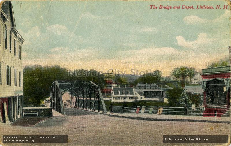 Postcard: The Bridge and Depot, Littleton, N.H.
